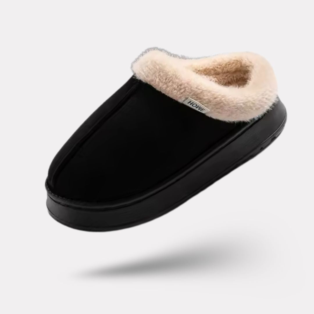 Plush winter slippers with a closed back and orthopedic footbed, in khaki, caramel, gray and pink