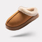 Plush winter slippers with a closed back and orthopedic footbed, in khaki, caramel, gray and pink