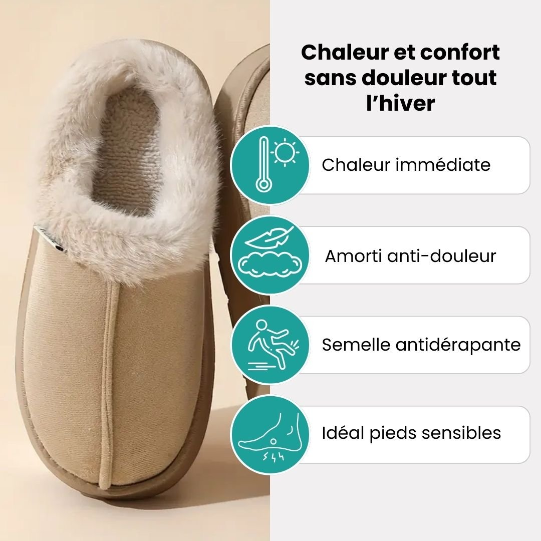 Plush winter slippers with a closed back and orthopedic footbed, in khaki, caramel, gray and pink