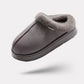 Plush winter slippers with a closed back and orthopedic footbed, in khaki, caramel, gray and pink