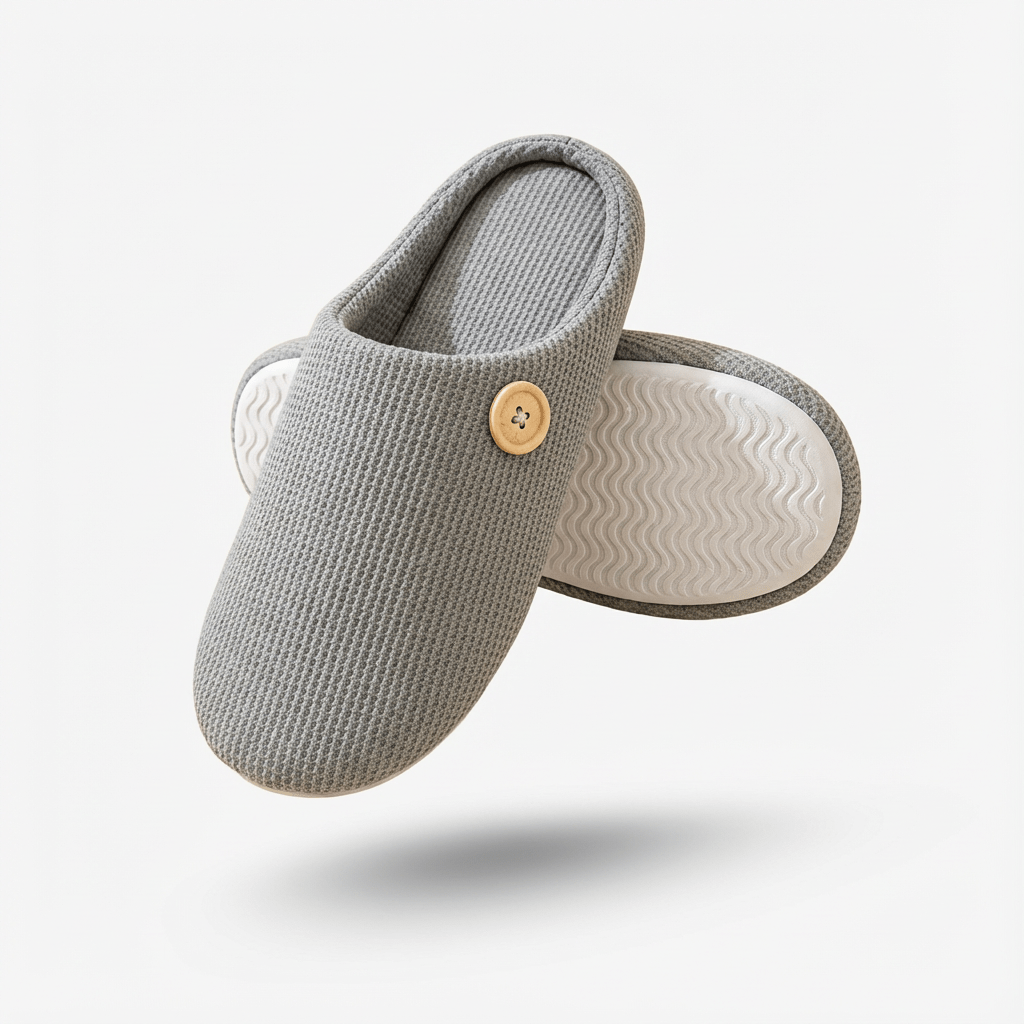 Gray orthopedic slippers with an open toe and a non-slip textured sole