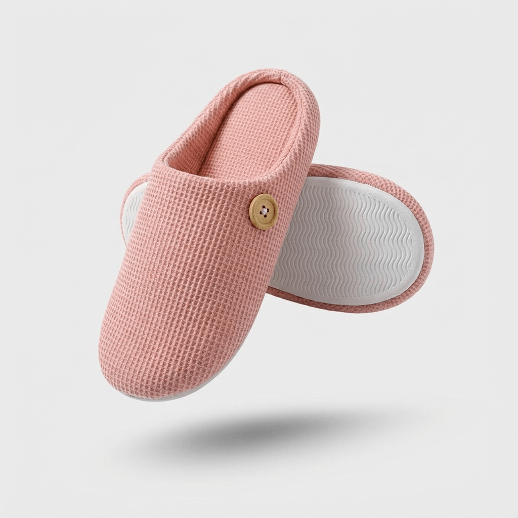 Gray orthopedic slippers with an open toe and a non-slip textured sole