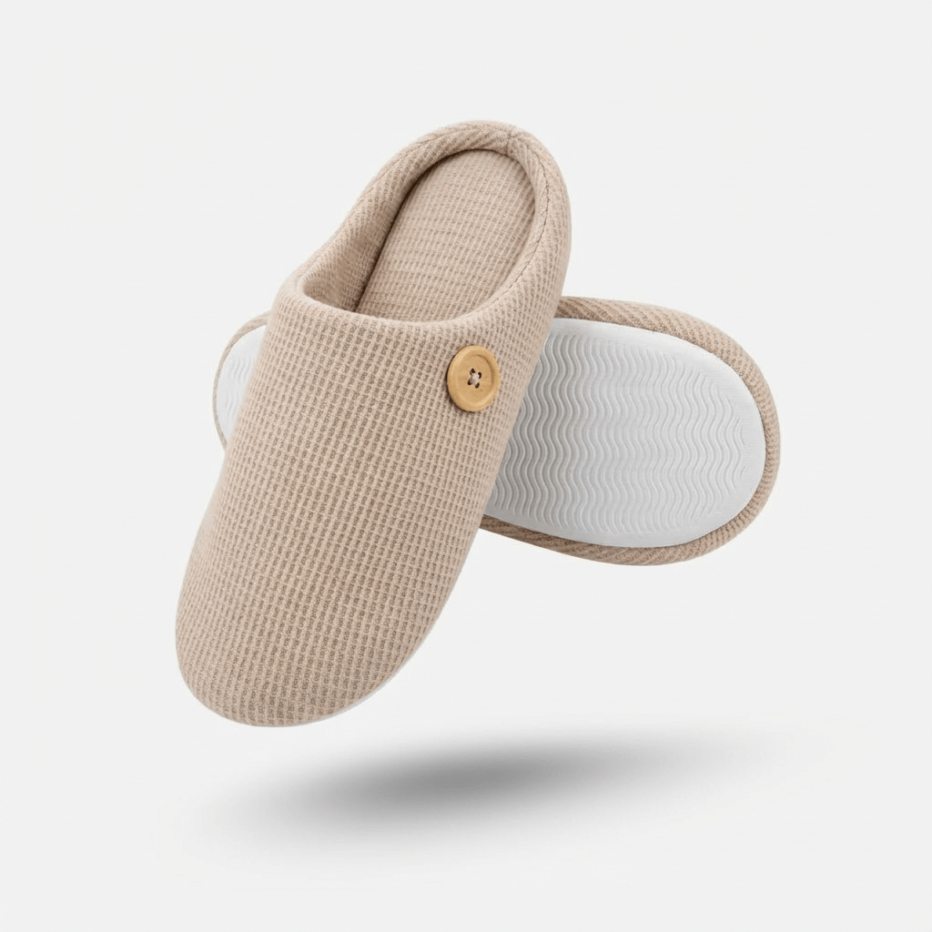 Gray orthopedic slippers with an open toe and a non-slip textured sole
