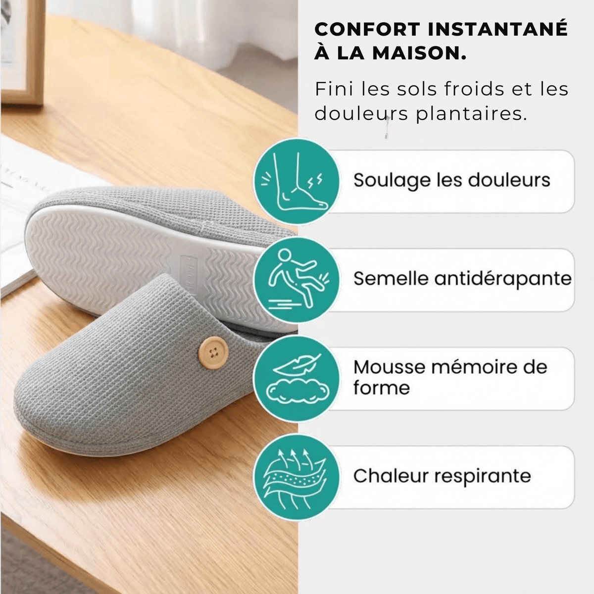 Gray orthopedic slippers with an open toe and a non-slip textured sole