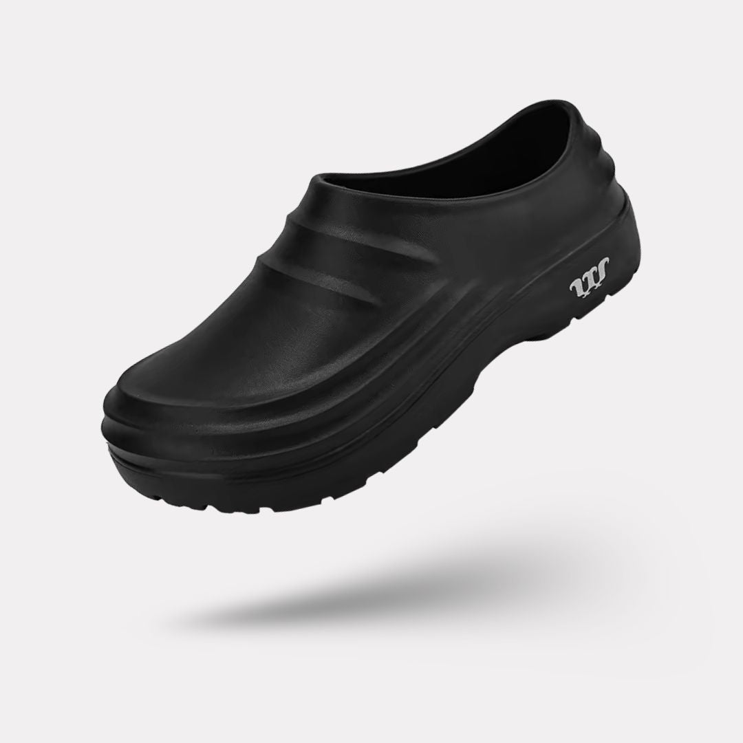 Fleece-lined orthopedic slippers with a non-slip outsole, in black, beige and khaki