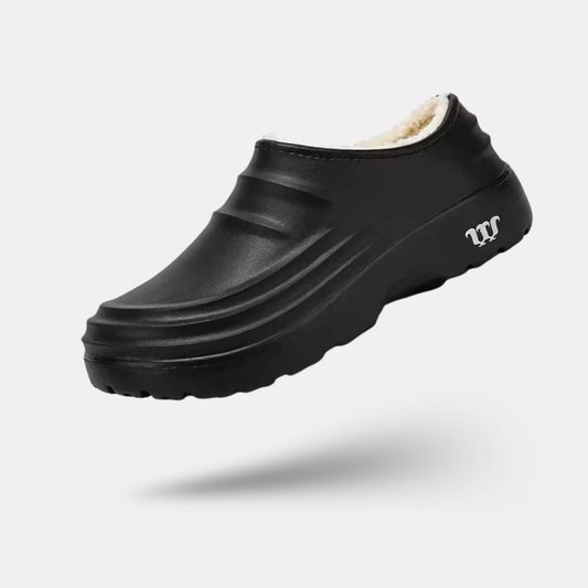 Fleece-lined orthopedic slippers with a non-slip outsole, in black, beige and khaki