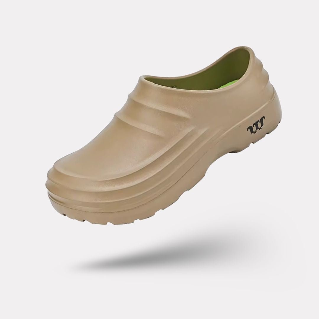 Fleece-lined orthopedic slippers with a non-slip outsole, in black, beige and khaki