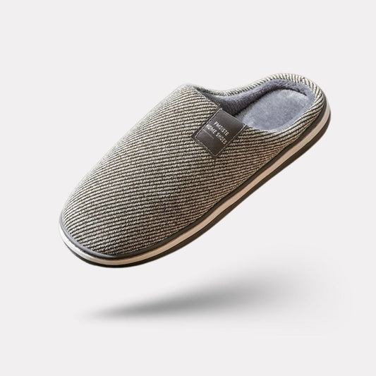 Gray cotton orthopedic slippers lined for warmth with a supportive footbed