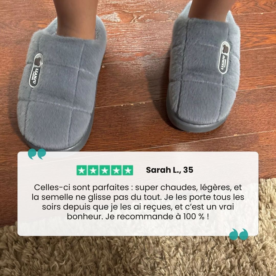 Large size orthopedic slippers lined with warm fleece, in gray and caramel