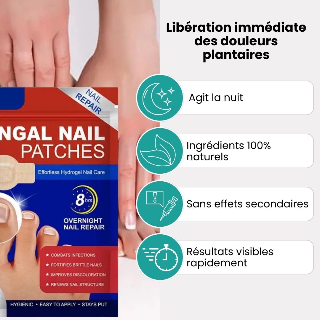 Toenail fungus kit with adhesive patches worn on the nail and a brush-tip serum