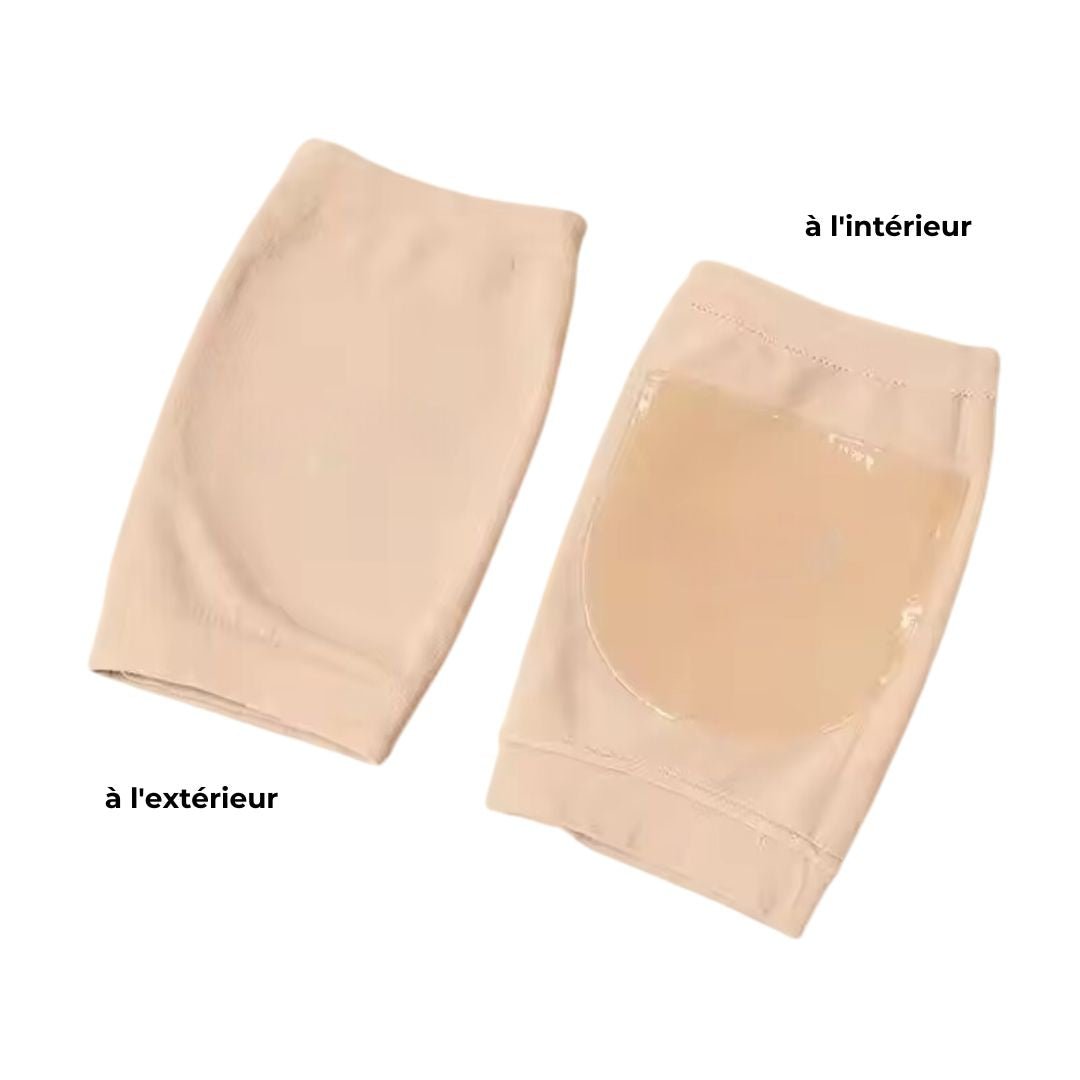 Gel heel protector cup slipped over the heel inside the shoe