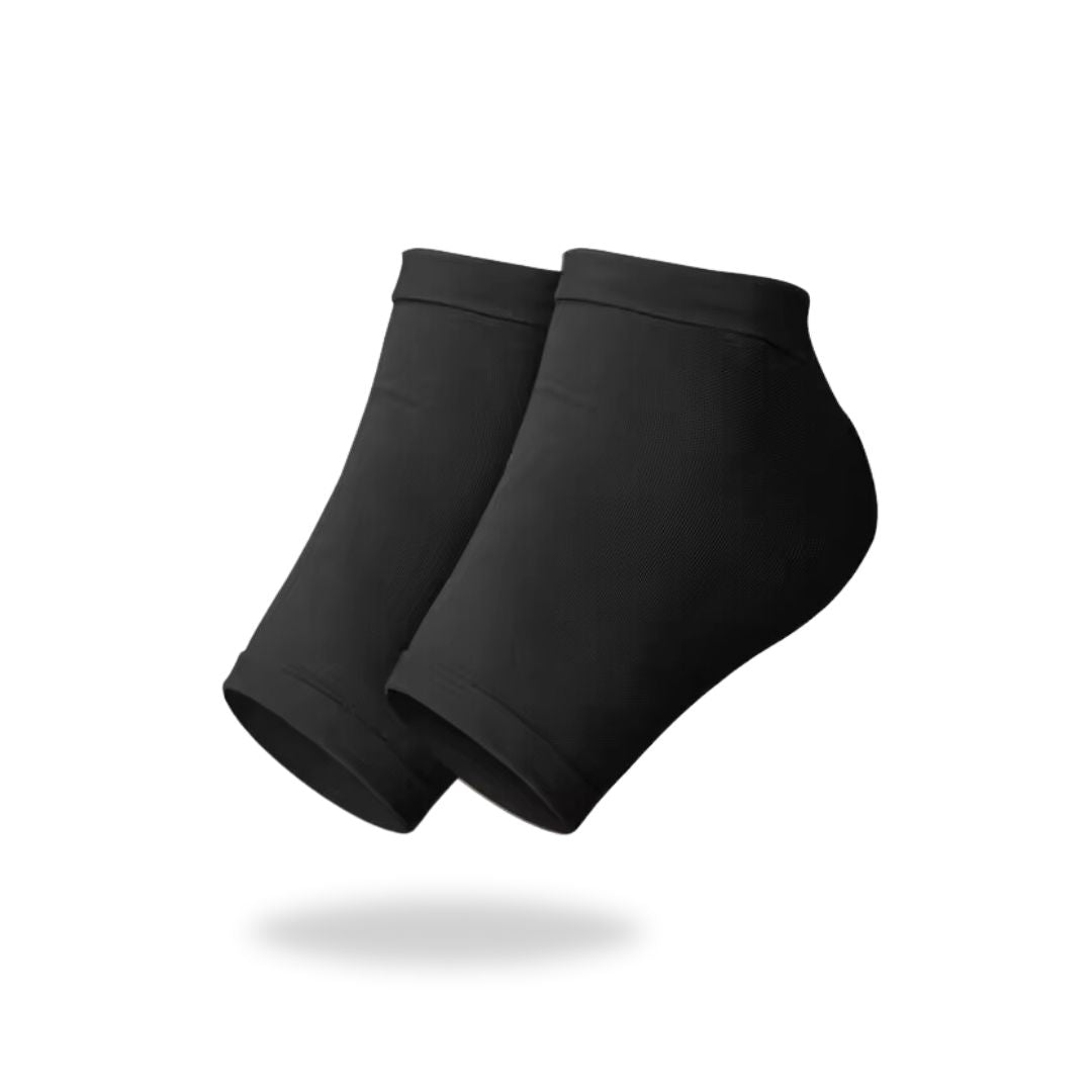 Gel heel protector cup slipped over the heel inside the shoe