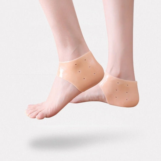 Silicone protectors that cup the back of the heel to stop rubbing in a shoe