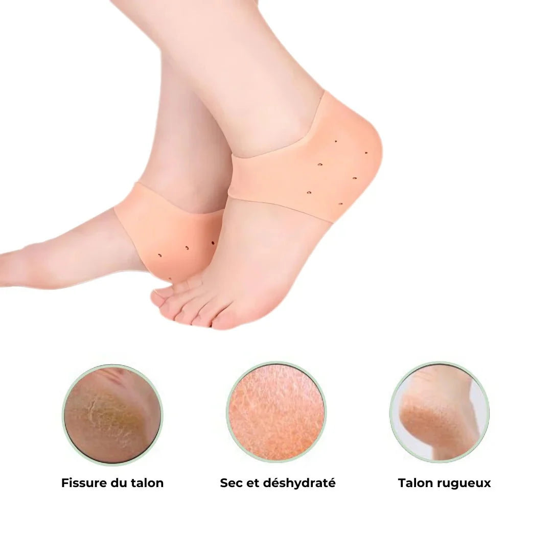 Silicone protectors that cup the back of the heel to stop rubbing in a shoe