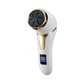 Rechargeable electric foot file with a rotating roller head, in black and white