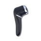 Rechargeable electric foot file with a rotating roller head, in black and white
