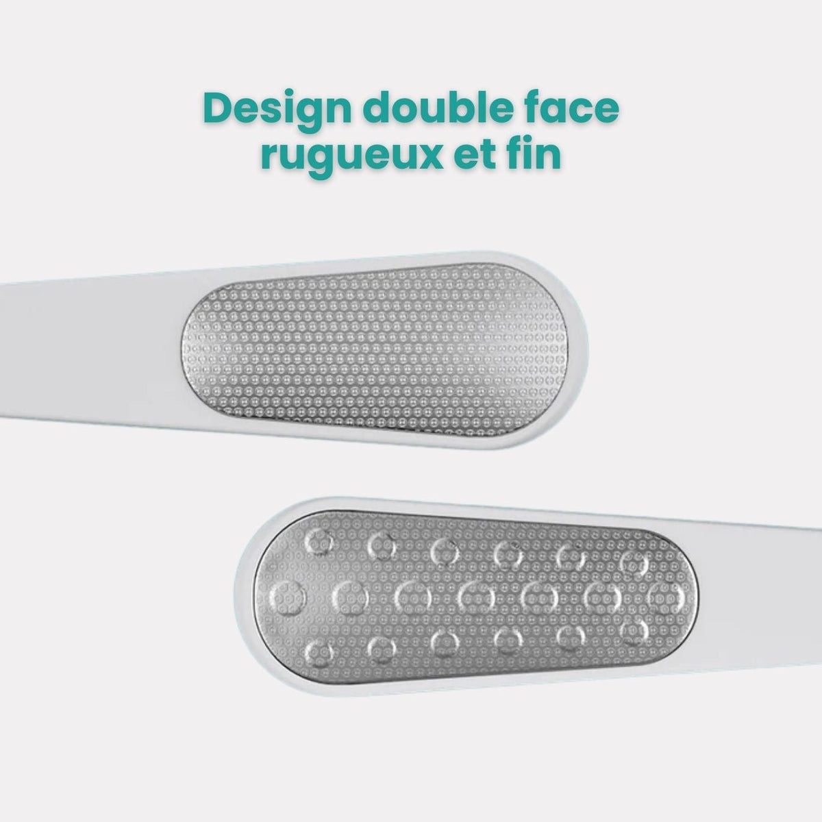Foot file with a long handle and an abrasive head for smoothing calluses on the heel