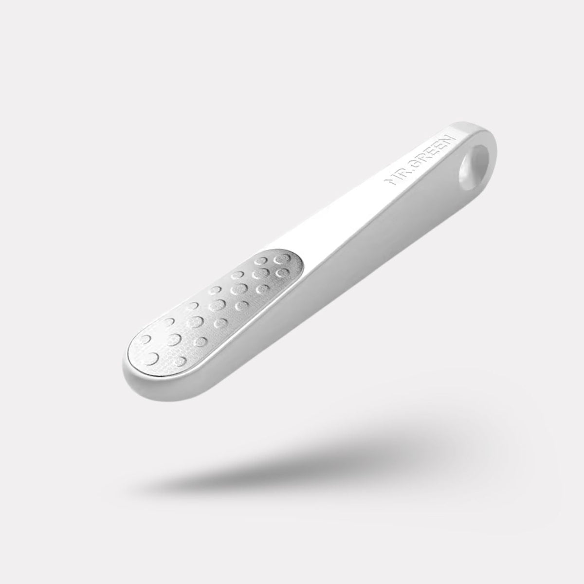 Foot file with a long handle and an abrasive head for smoothing calluses on the heel