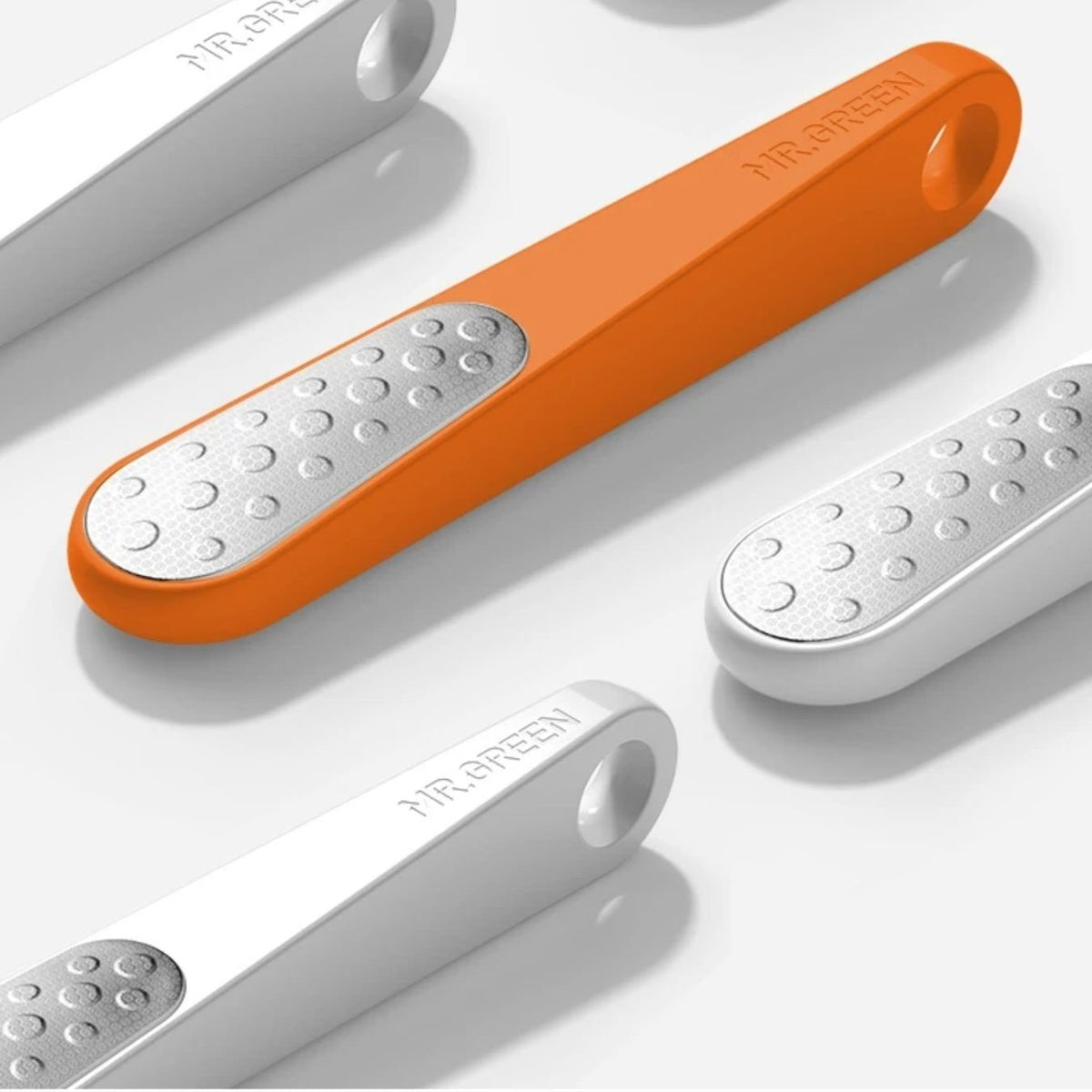 Foot file with a long handle and an abrasive head for smoothing calluses on the heel