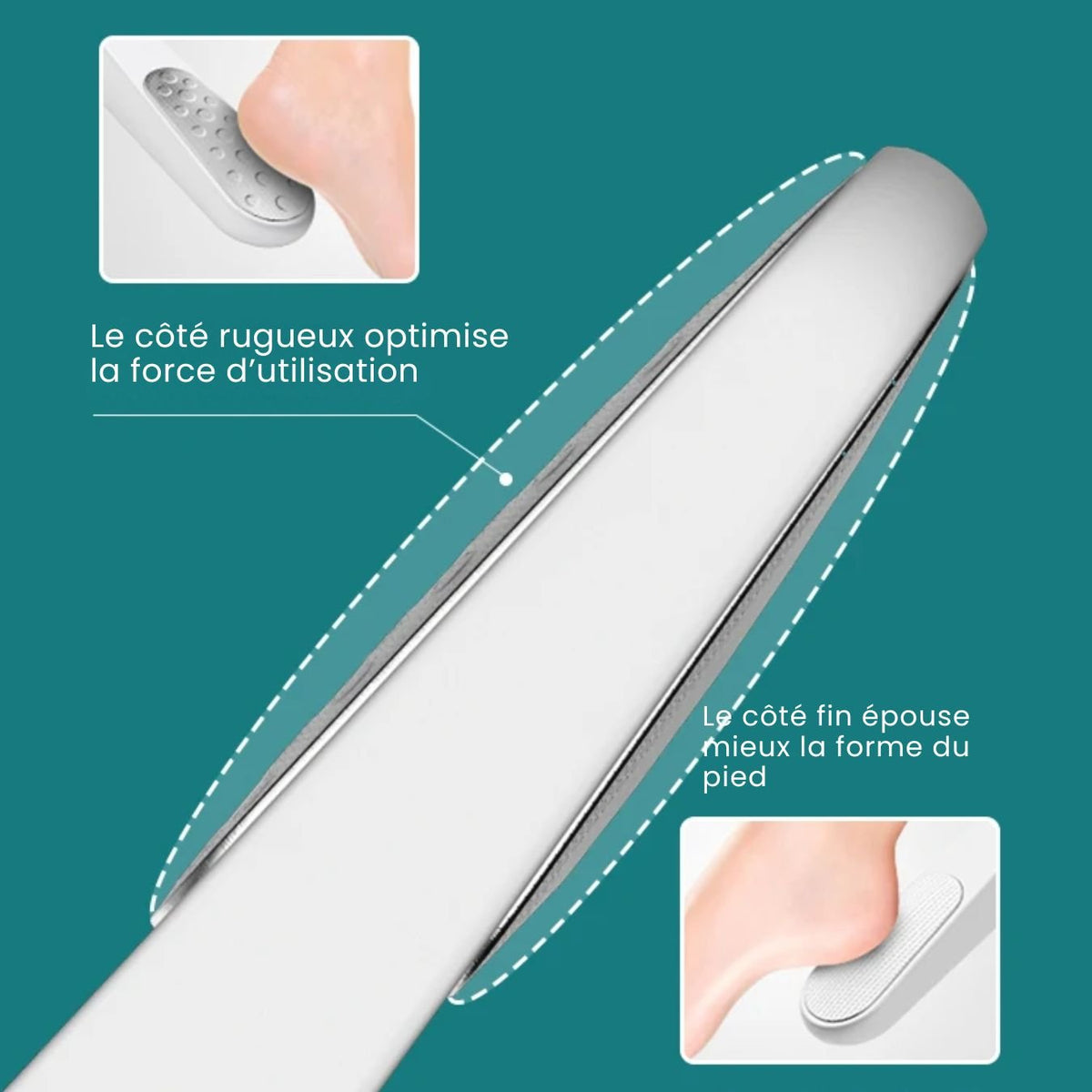 Foot file with a long handle and an abrasive head for smoothing calluses on the heel