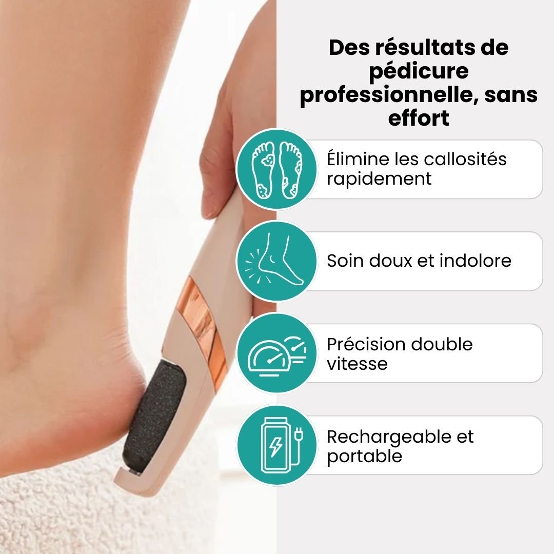 Pink handheld electric callus remover with a rotating roller head for the heel