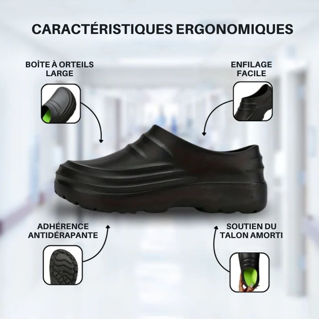 Non-slip work shoes with a cushioned insole, in black, beige and cream