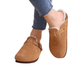 Orthopedic slippers on a cork footbed with a lined upper, in brown, black, green and khaki