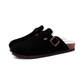 Orthopedic slippers on a cork footbed with a lined upper, in brown, black, green and khaki