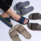 Men's orthopedic sandals with adjustable straps and contoured footbeds, in navy, gray and brown