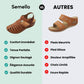 Summer wedge sandals with wide straps and an arched footbed, in black, blue, brown and red