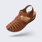 Summer wedge sandals with wide straps and an arched footbed, in black, blue, brown and red