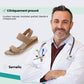 Beige wedge sandals for women with a raised heel and arch supporting footbed