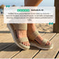 Beige wedge sandals for women with a raised heel and arch supporting footbed