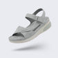 Orthopedic wedge sandals with a raised heel and cushioned footbed, in khaki, gray and blue