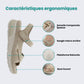Orthopedic wedge sandals with a raised heel and cushioned footbed, in khaki, gray and blue
