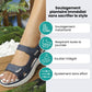 Orthopedic support sandals in blue, black and gray with a raised arch and a deep heel cup