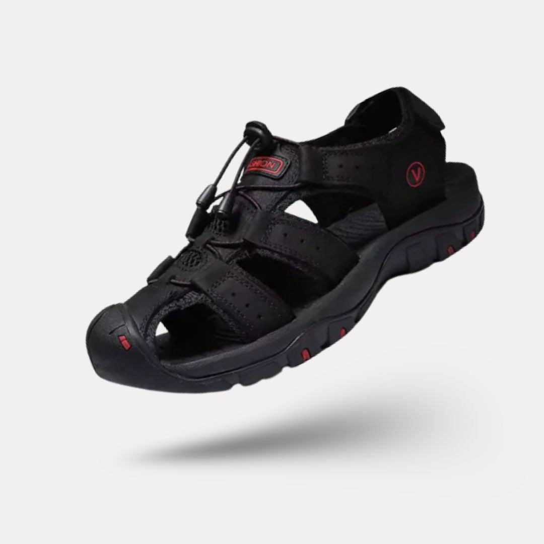 Men's orthopedic summer sandals with adjustable straps, in light brown, black, gray and navy
