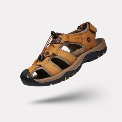 Men's orthopedic summer sandals with adjustable straps, in light brown, black, gray and navy