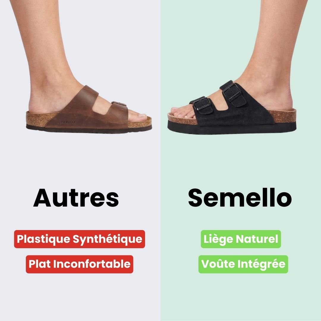 Summer sandals on a cork sole with a molded arch support under the foot