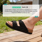 Summer sandals on a cork sole with a molded arch support under the foot