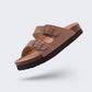 Summer sandals on a cork sole with a molded arch support under the foot