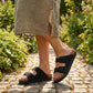 Summer sandals on a cork sole with a molded arch support under the foot