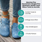 Blue and brown sandals with a contoured cork footbed and adjustable buckled straps