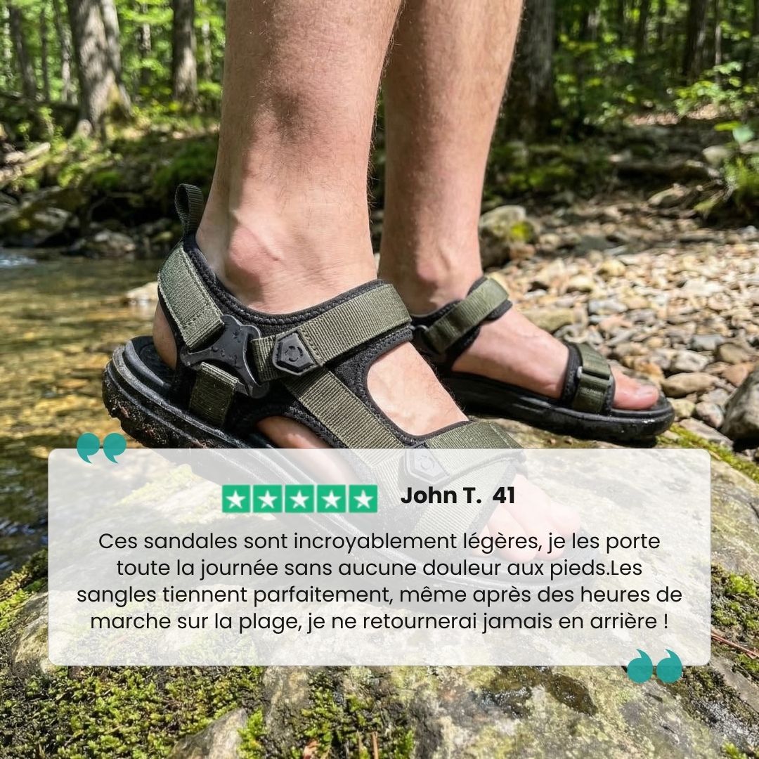 Orthopedic summer sandals in black, blue and green with a contoured footbed and adjustable straps