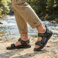 Orthopedic summer sandals in black, blue and green with a contoured footbed and adjustable straps
