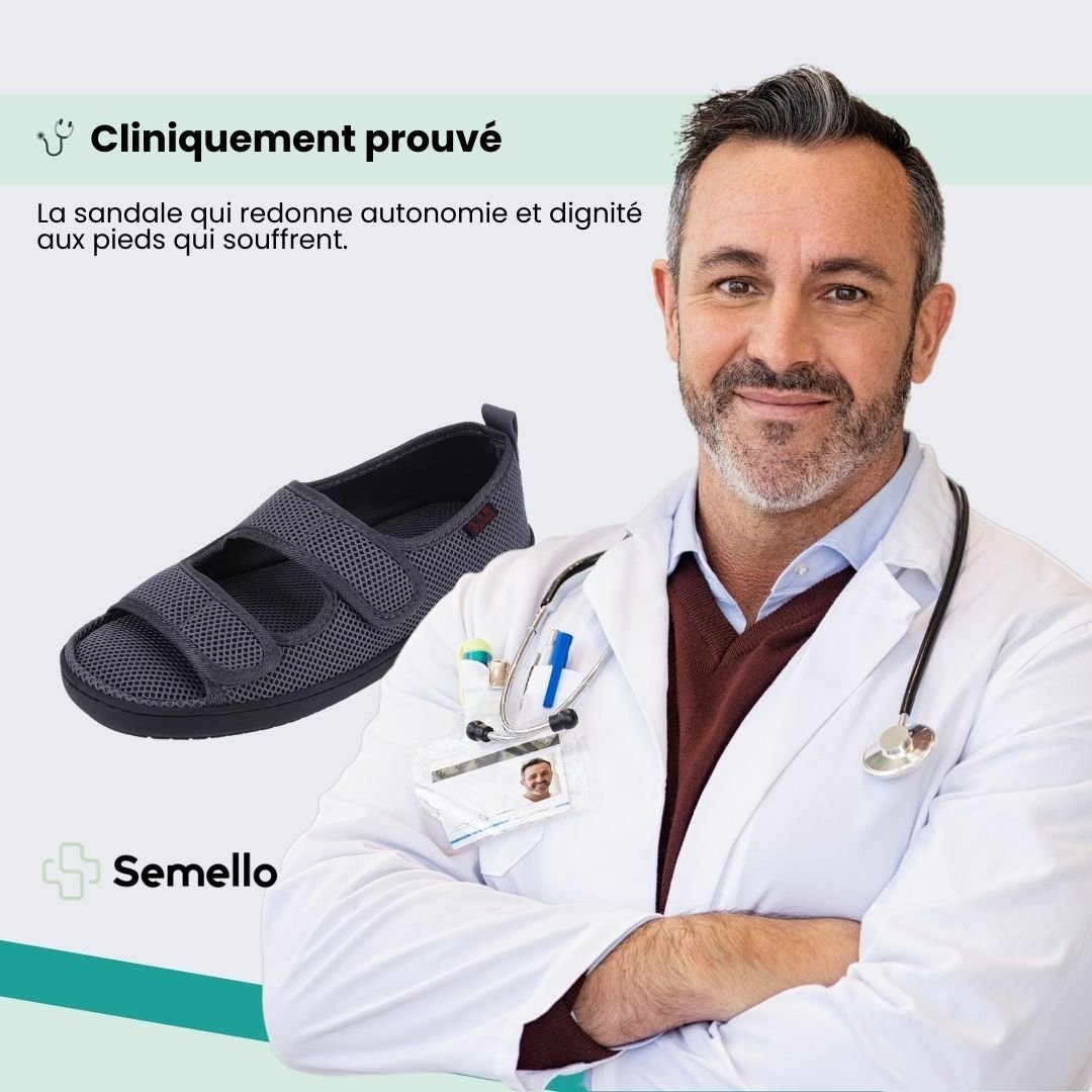 Gray and black open summer sandals for diabetic feet with wide adjustable straps