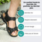 Women's orthopedic leather sandals in black, brown and yellow with adjustable straps over the instep