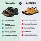 Women's orthopedic leather sandals in black, brown and yellow with adjustable straps over the instep