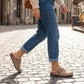 Women's cork footbed sandals with wide straps, in black, apricot, green and chocolate