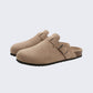 Women's cork footbed sandals with wide straps, in black, apricot, green and chocolate